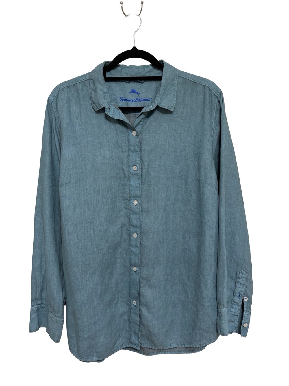 Tommy Bahama Women’s 100% Linen Garment Dyed Button Down Shirt Blue - Size L